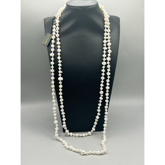 Honora Collection Freshwater White Pearl Necklace Irregular Hand Knotted Strand - Picture 5 of 6